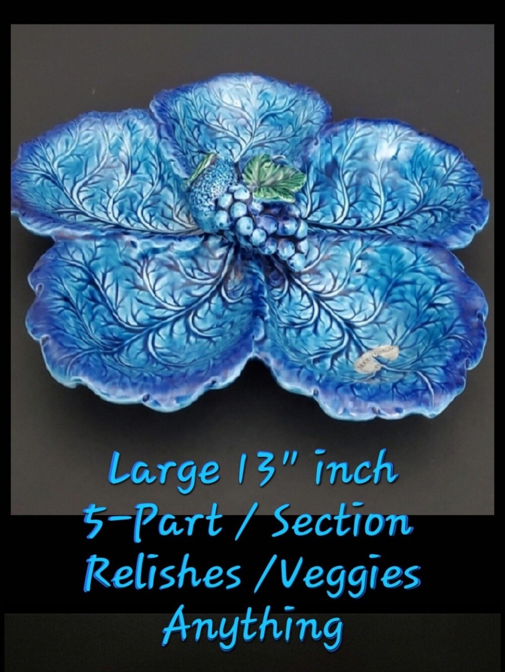 1960s Mood Indigo Blue 5 Part Relish Japanese Ceramic 13" by Inarco